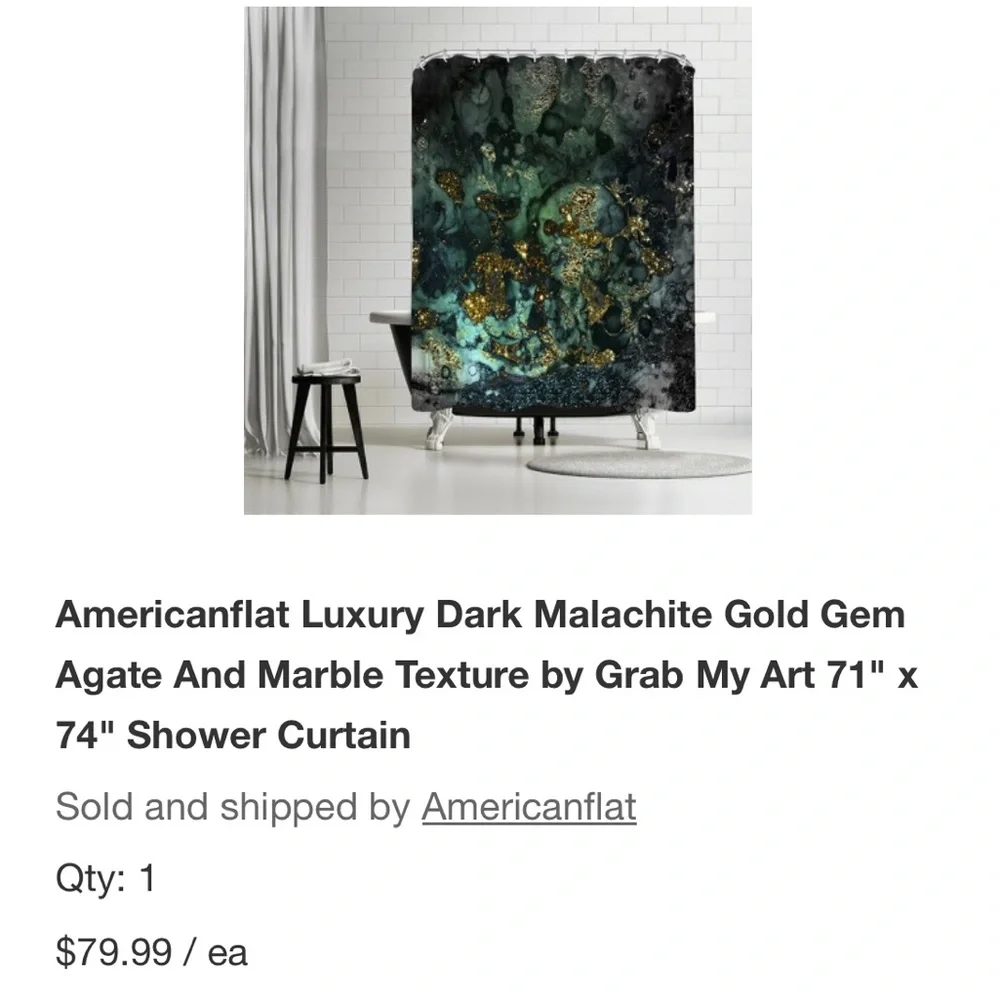 Luxury Dark Malachite Gold Shower Curtain